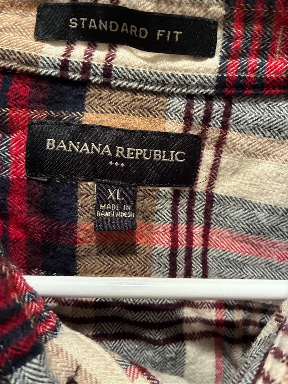 Banana Republic Men’s Red, Tan, Cream & Black Plaid Button-Front Shirt
